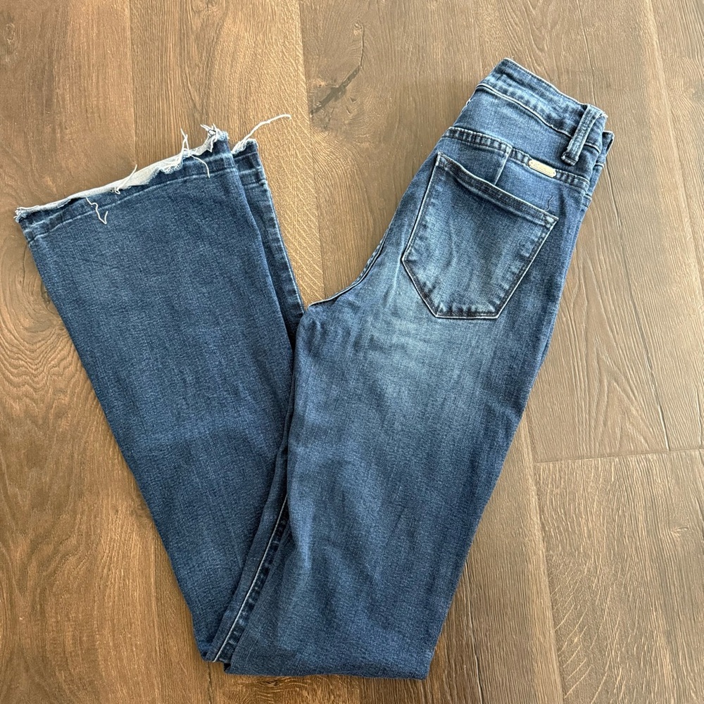 KanCan Dark Wash Blue Wide Leg Flared Jeans